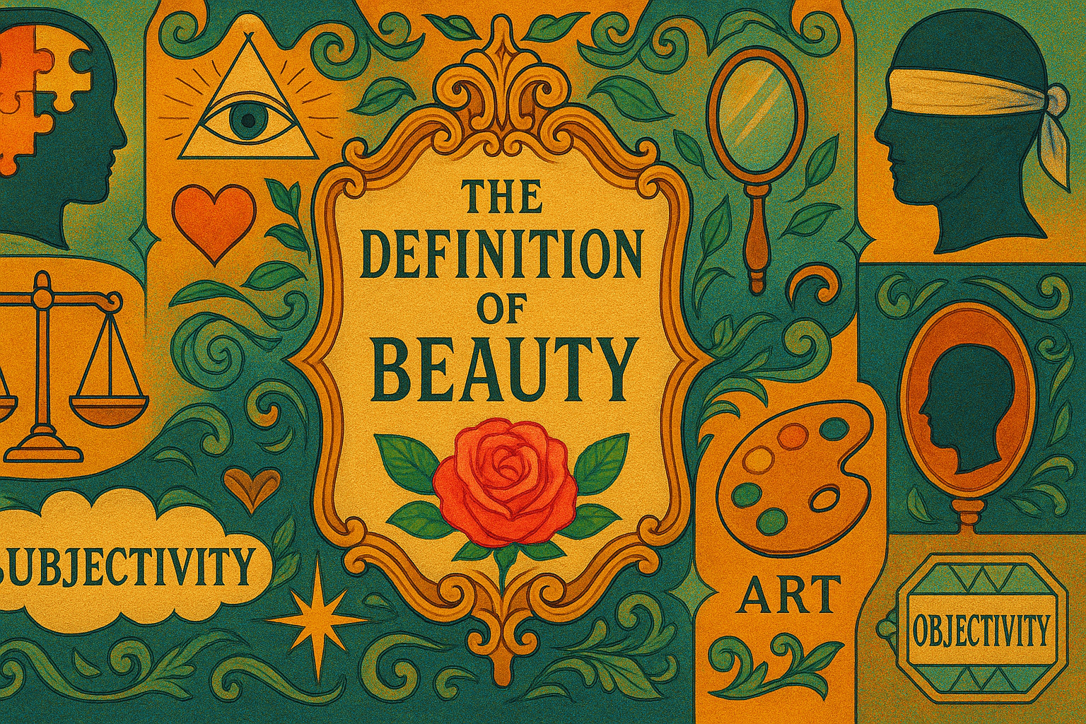 An ornate collage on the definition of beauty: subjectivity, objectivity and art