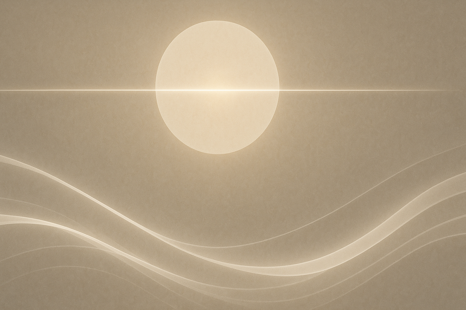 A warm, glowing sun rising over soft horizontal waves of light